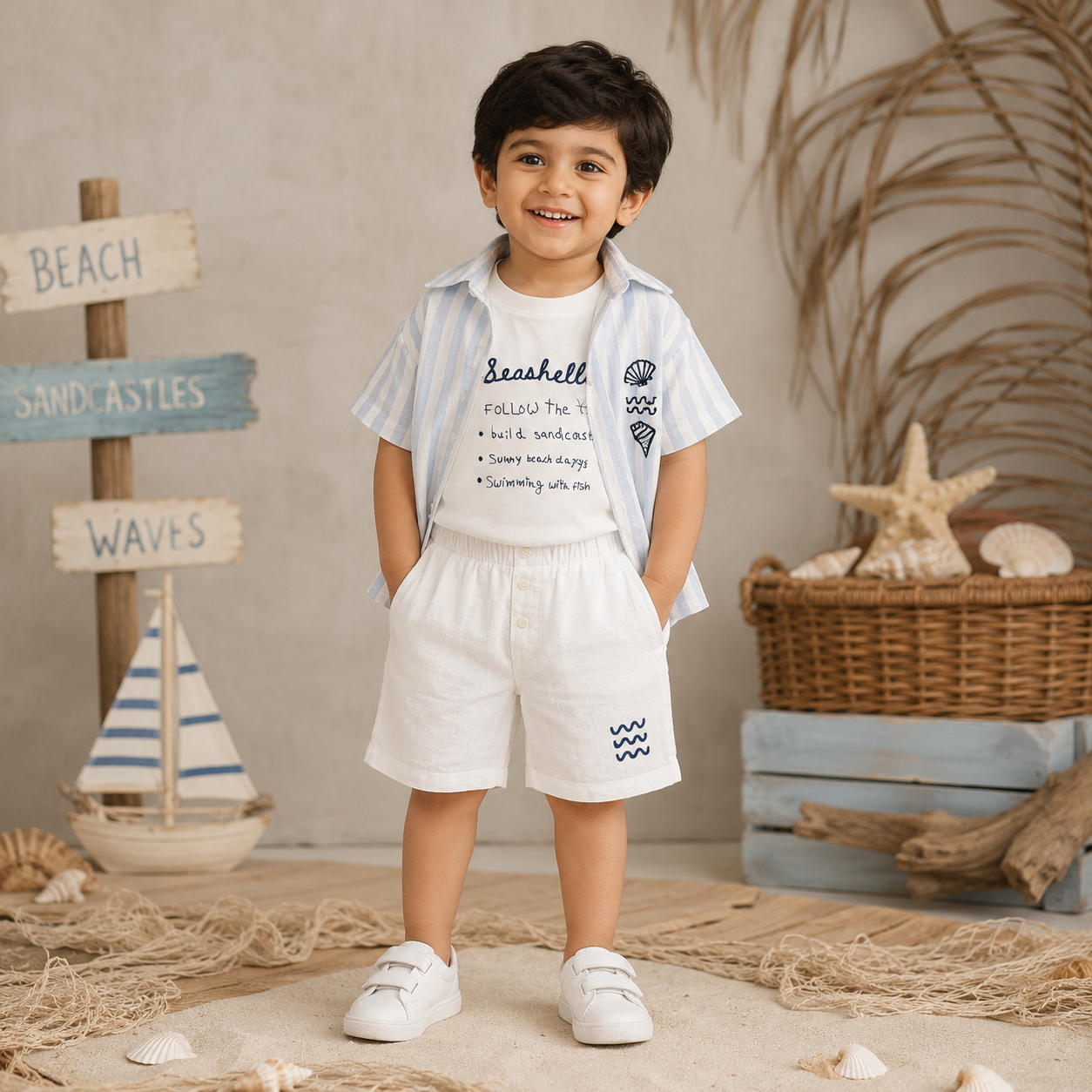 sky blue strip : Muslin Cotton 3 Piece Set
