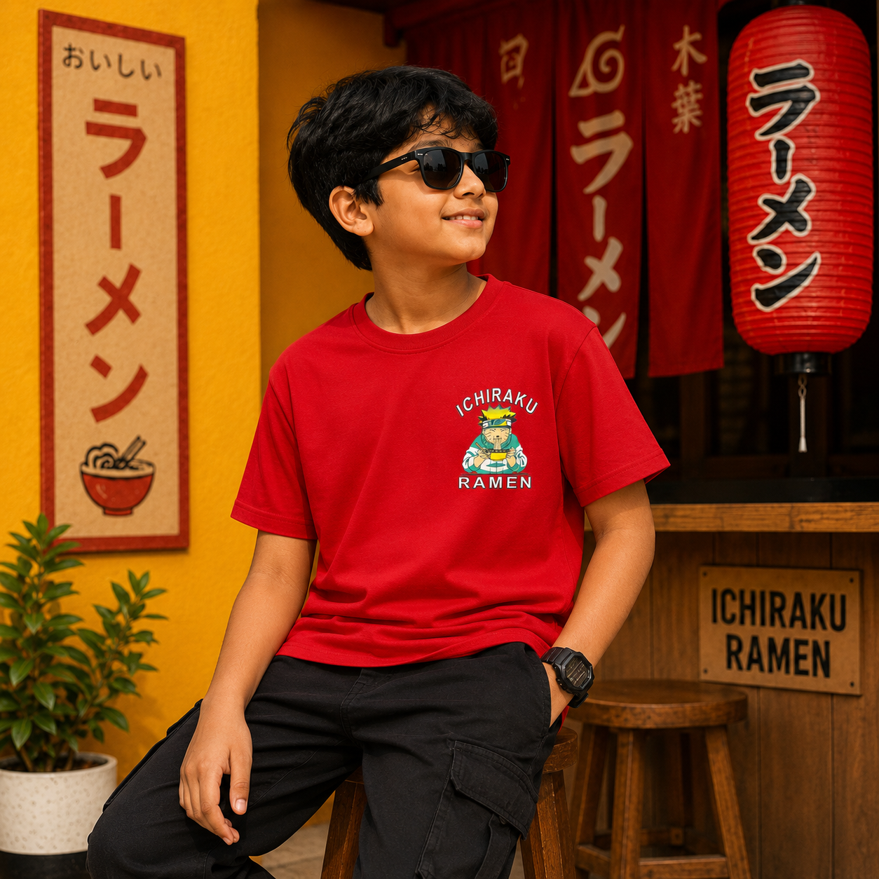 Naruto Anime Red Backprint Tshirt
