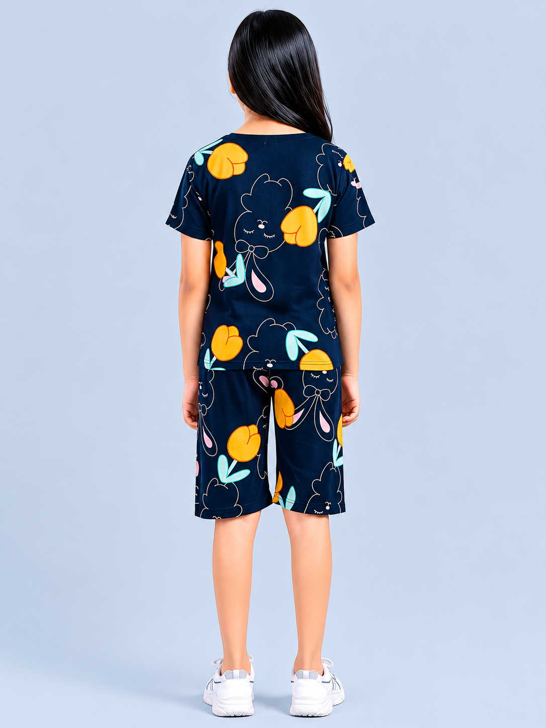 Cute Bunny & Tulip Print summer Co-Ord set for Girls