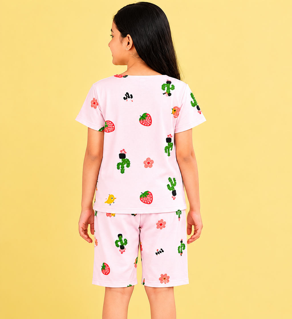 Strawberry & Cactus Print Co-Ord Set for girls