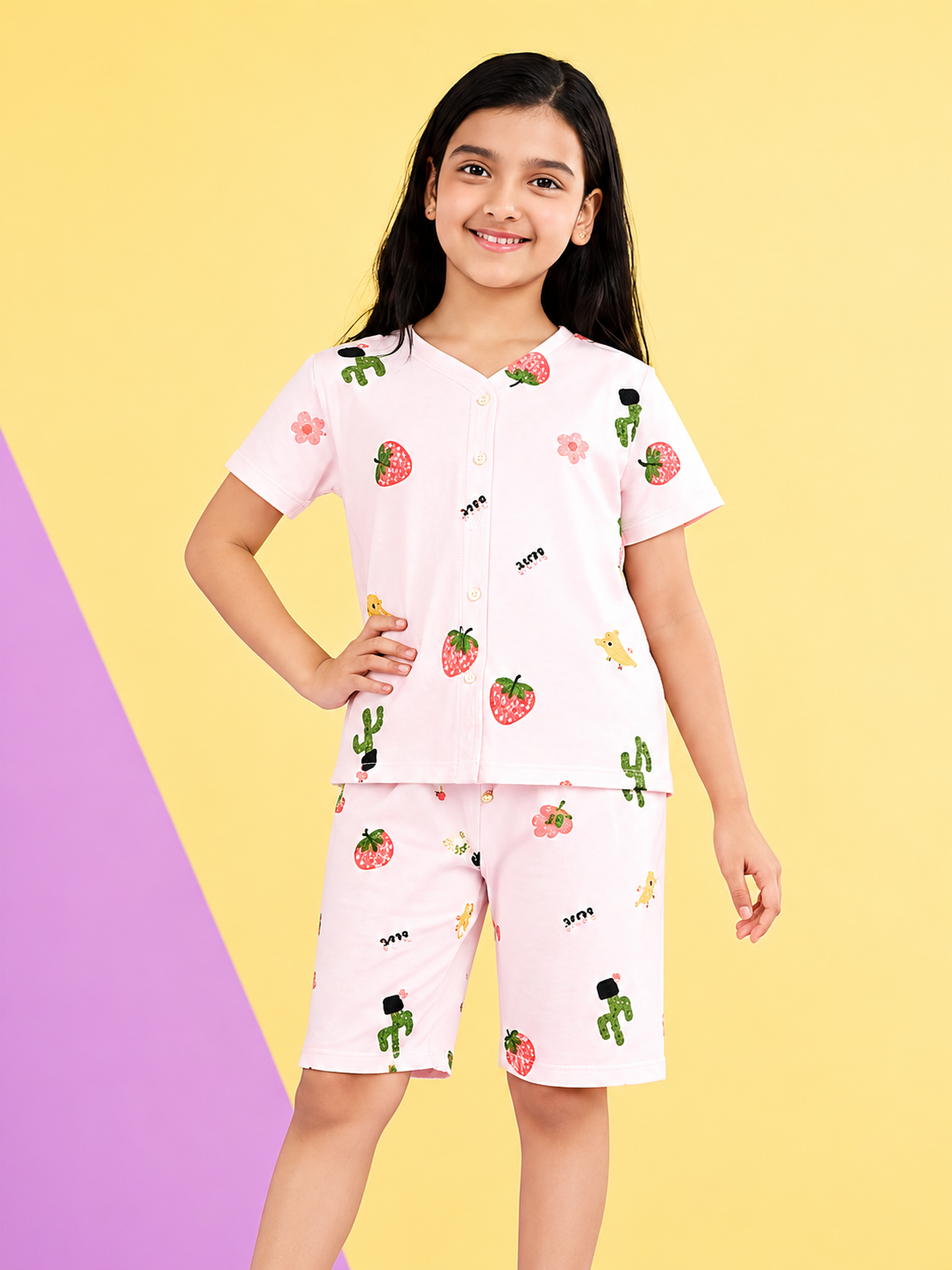 Strawberry & Cactus Print Co-Ord Set for girls