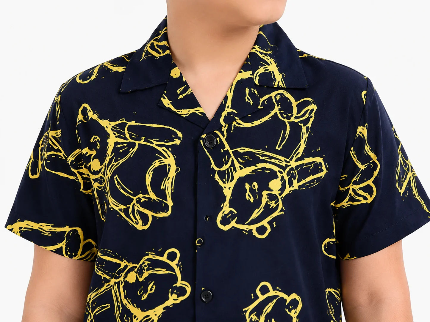 Summer Shirt & Shorts Set - Dark Blue & Yellow funky Bear Digital Print