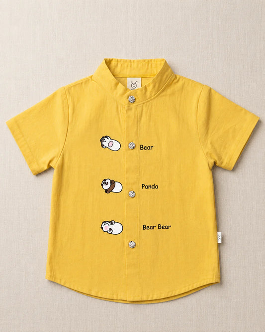 Yellow Half Sleeve Shirt - Bear & Panda Design