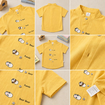 Yellow Half Sleeve Shirt - Bear & Panda Design
