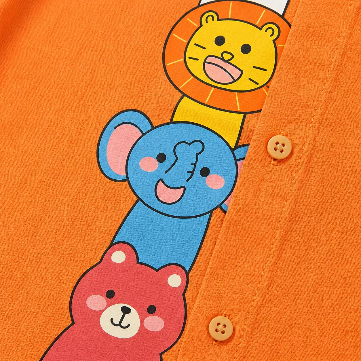 White Cotton Mandarin Collar Shirt with Cute Animal Graphics
