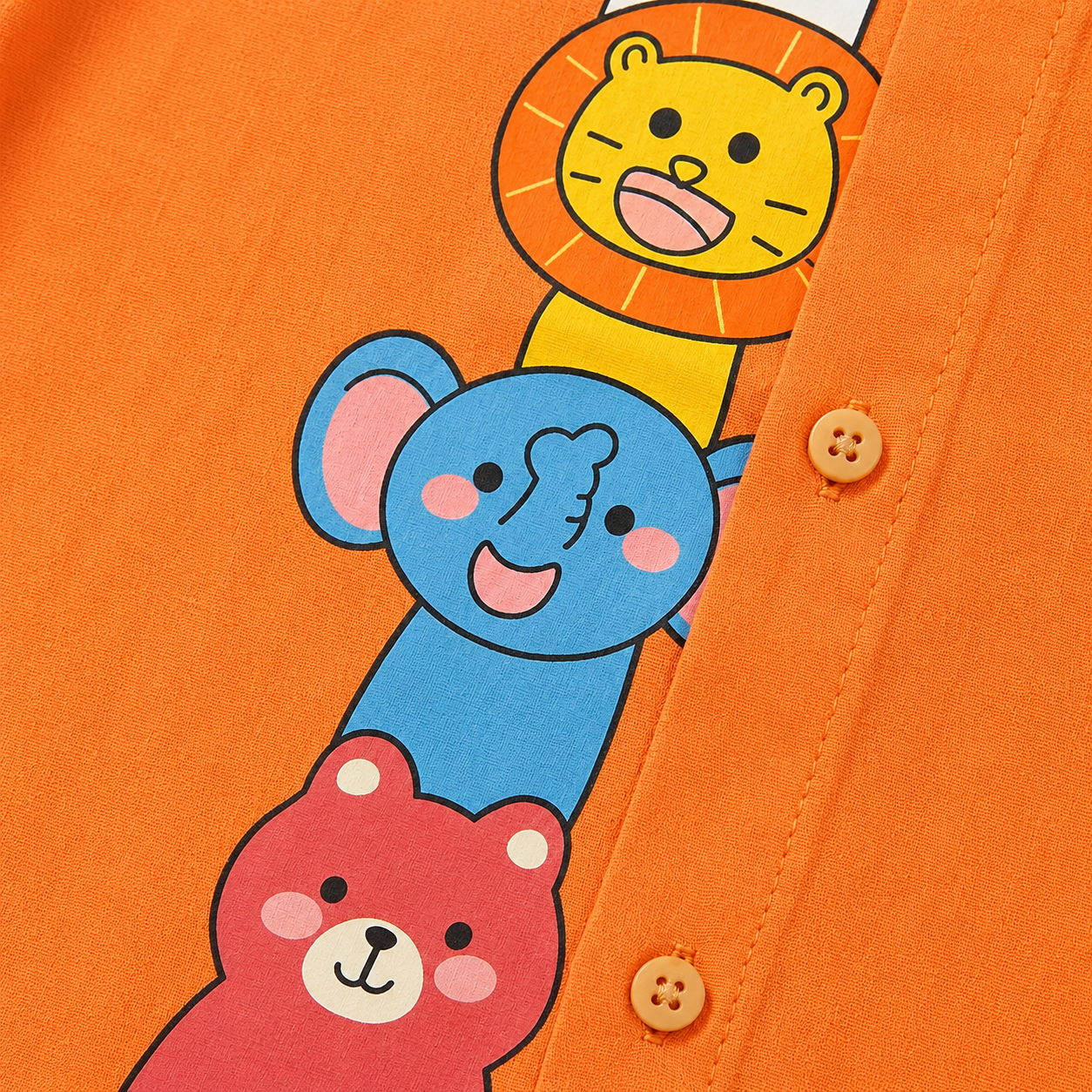 White Cotton Mandarin Collar Shirt with Cute Animal Graphics