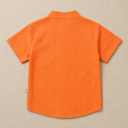 White Cotton Mandarin Collar Shirt with Cute Animal Graphics