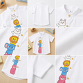 White Cotton Mandarin Collar Shirt with Cute Animal Graphics