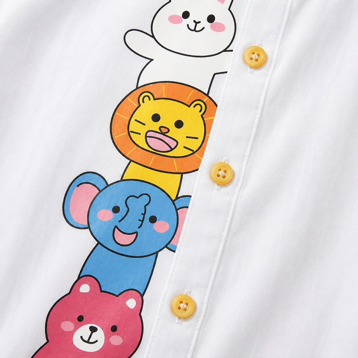 White Cotton Mandarin Collar Shirt with Cute Animal Graphics