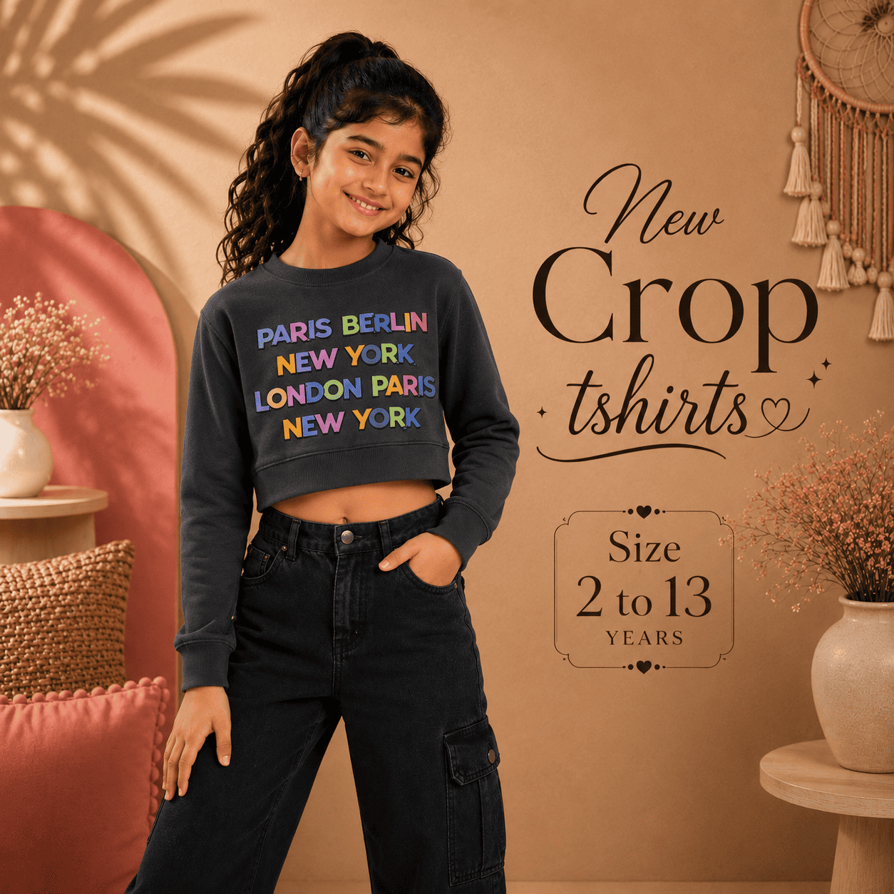 Dark Grey Crop Cotton Tshirt