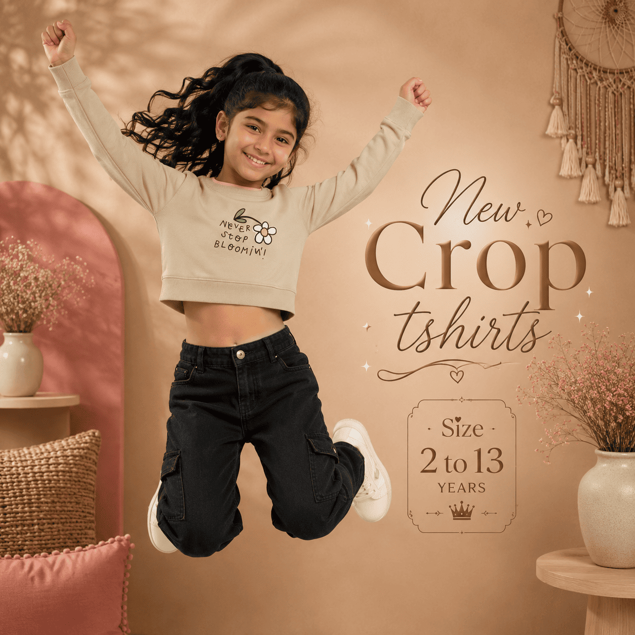 Cream Blommin' Crop Cotton Tshirt