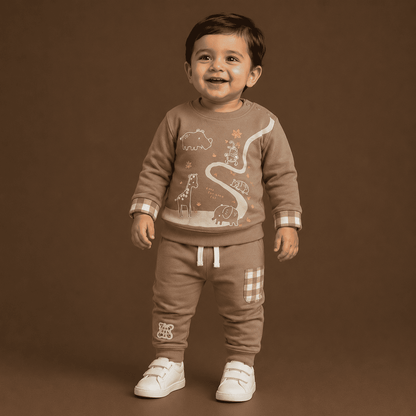 Beige Full sleeve Tee & Pajama Set