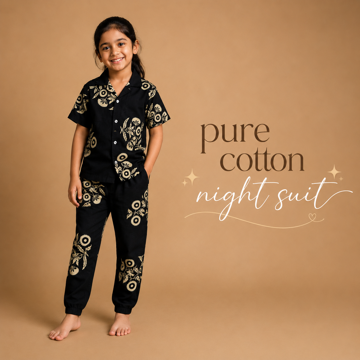 Pure Cotton Jaipuri Floral Print Night Suit Full Set