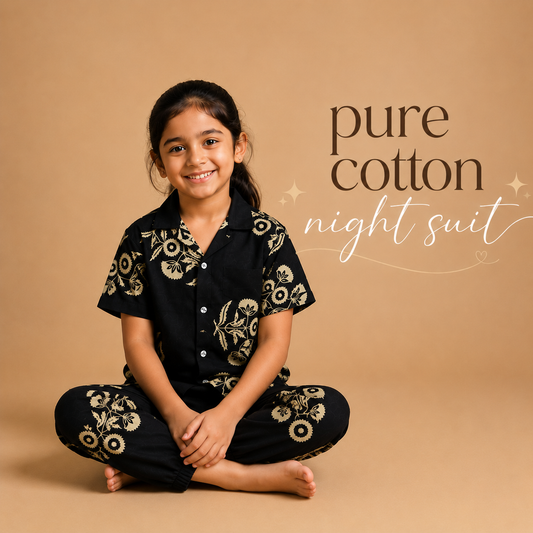 Pure Cotton Jaipuri Floral Print Night Suit Full Set