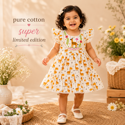 Adorable Giraffe Print Pure Cotton Frock