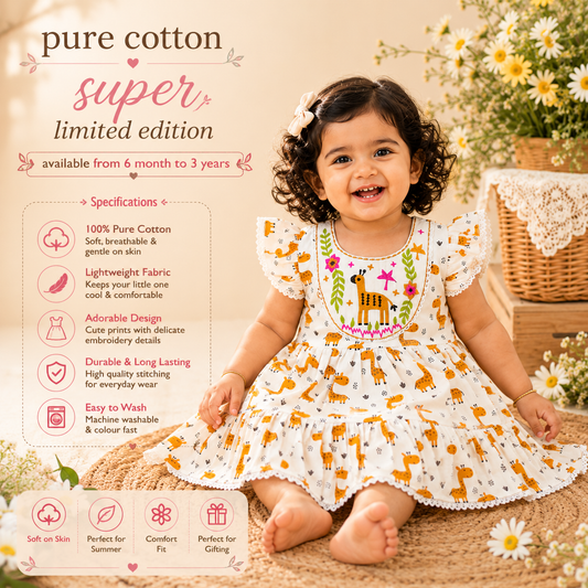 Adorable Giraffe Print Pure Cotton Frock