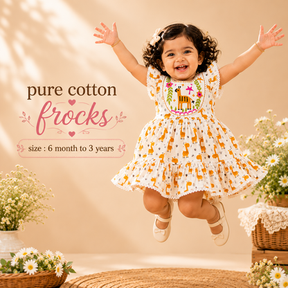 Adorable Giraffe Print Pure Cotton Frock