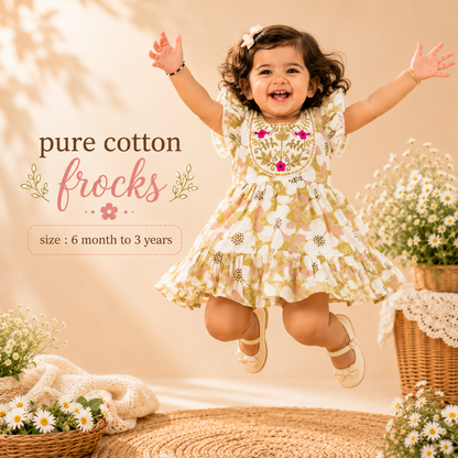 Elegant Green Floral Pure Cotton Frock