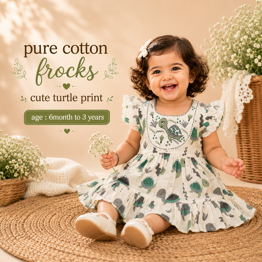 Cute Turtle Print Pure Cotton Frock