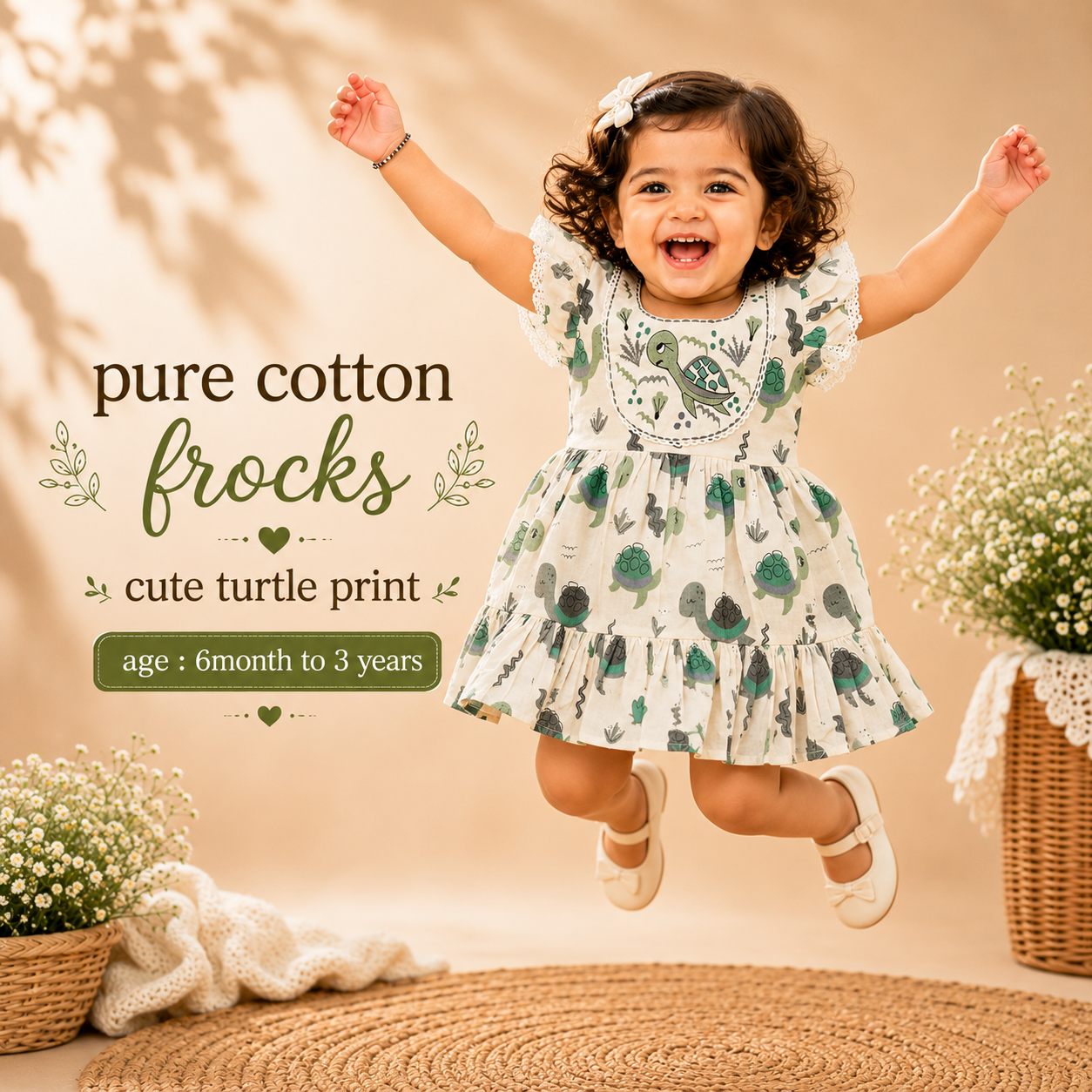 Cute Turtle Print Pure Cotton Frock