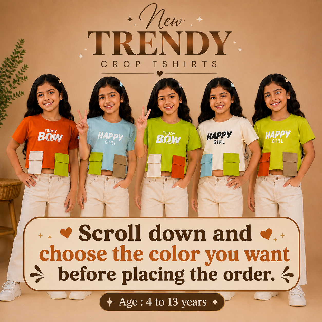 Trendy Crop Multicolour T-shirts