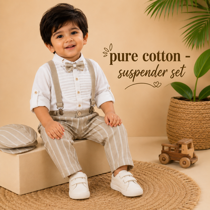 Pure Cotton Suspender Suit Set with Matching Hat