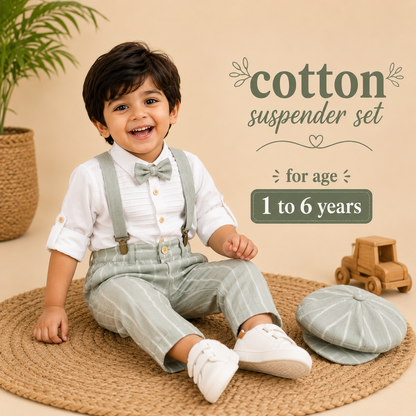 Pure Cotton Suspender Suit Set with Matching Hat