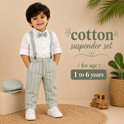 Pure Cotton Suspender Suit Set with Matching Hat