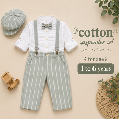Pure Cotton Suspender Suit Set with Matching Hat