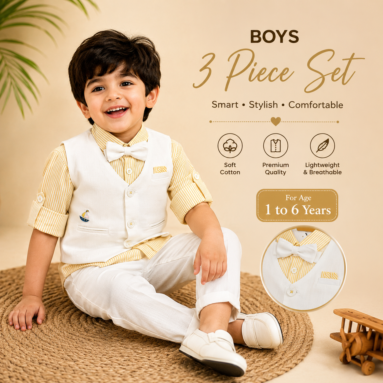 Party Wear Suit Set - Ocean Blue & White⁠