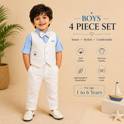 Party Wear Suit Set - Ocean Blue & White⁠