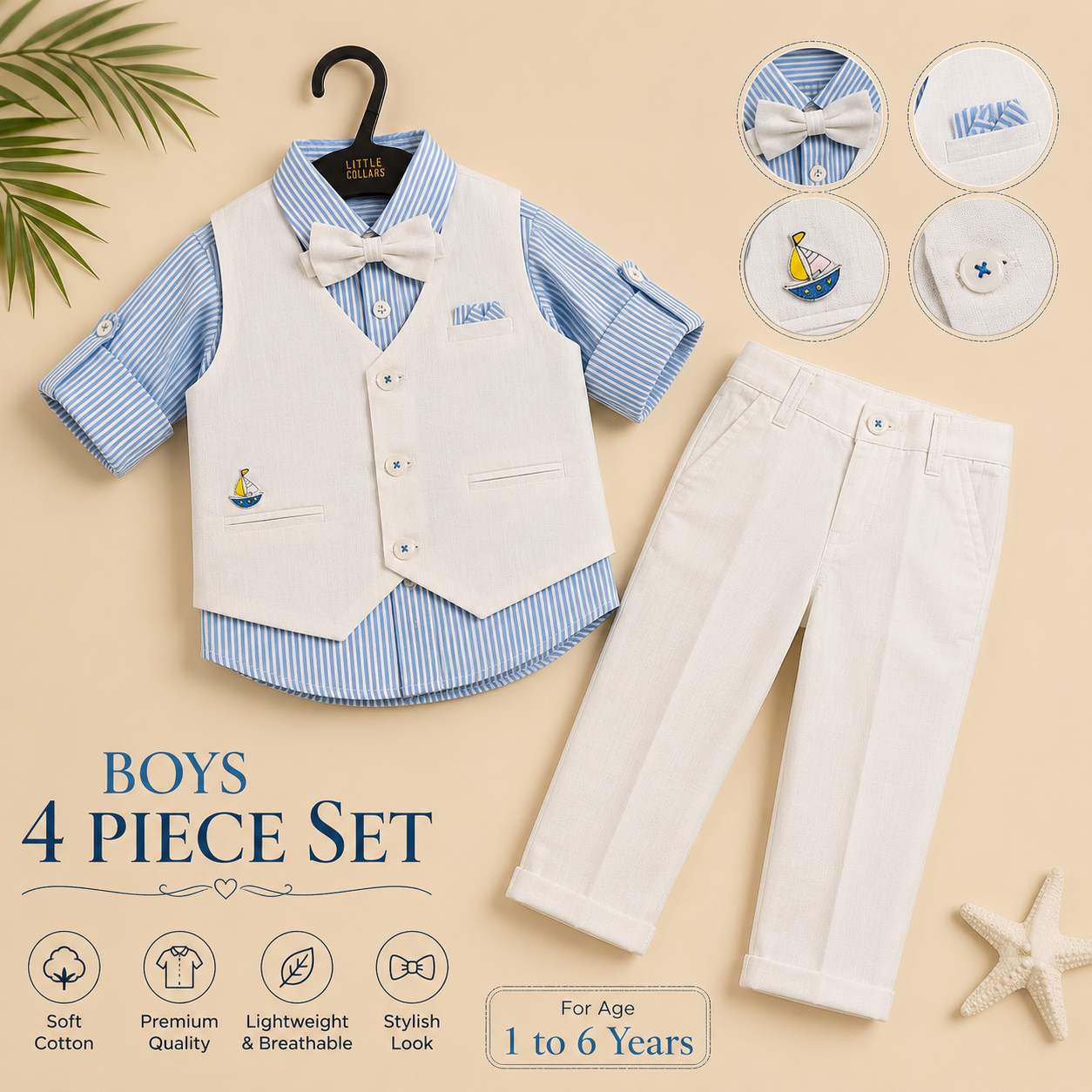 Party Wear Suit Set - Ocean Blue & White⁠