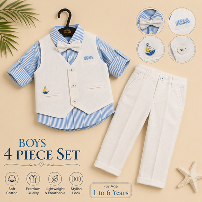 Party Wear Suit Set - Ocean Blue & White⁠