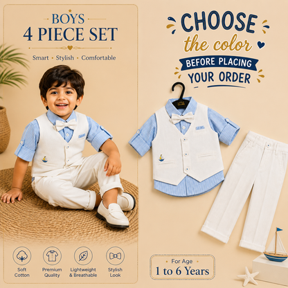 Party Wear Suit Set - Ocean Blue & White⁠