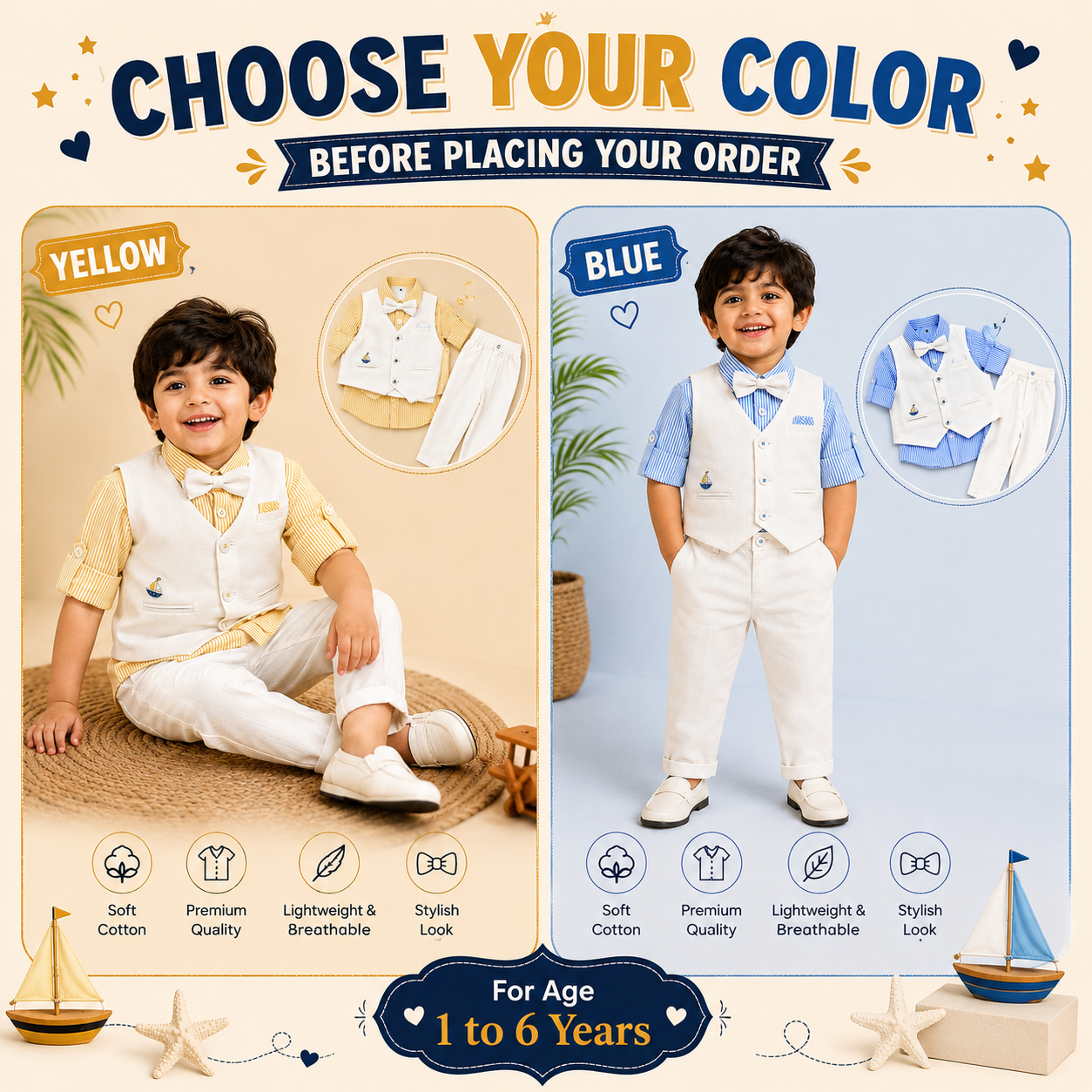 Party Wear Suit Set - Ocean Blue & White⁠