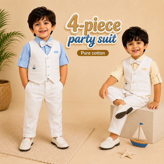 Party Wear Suit Set - Ocean Blue & White⁠