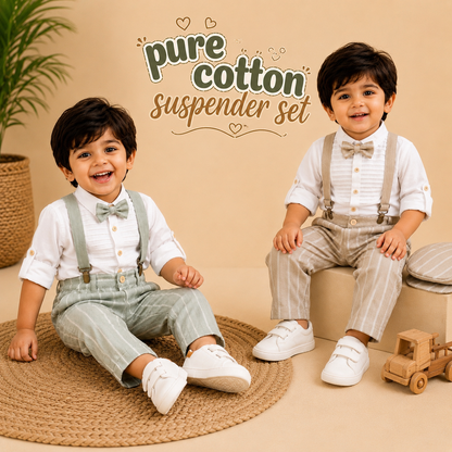 Pure Cotton Suspender Suit Set with Matching Hat