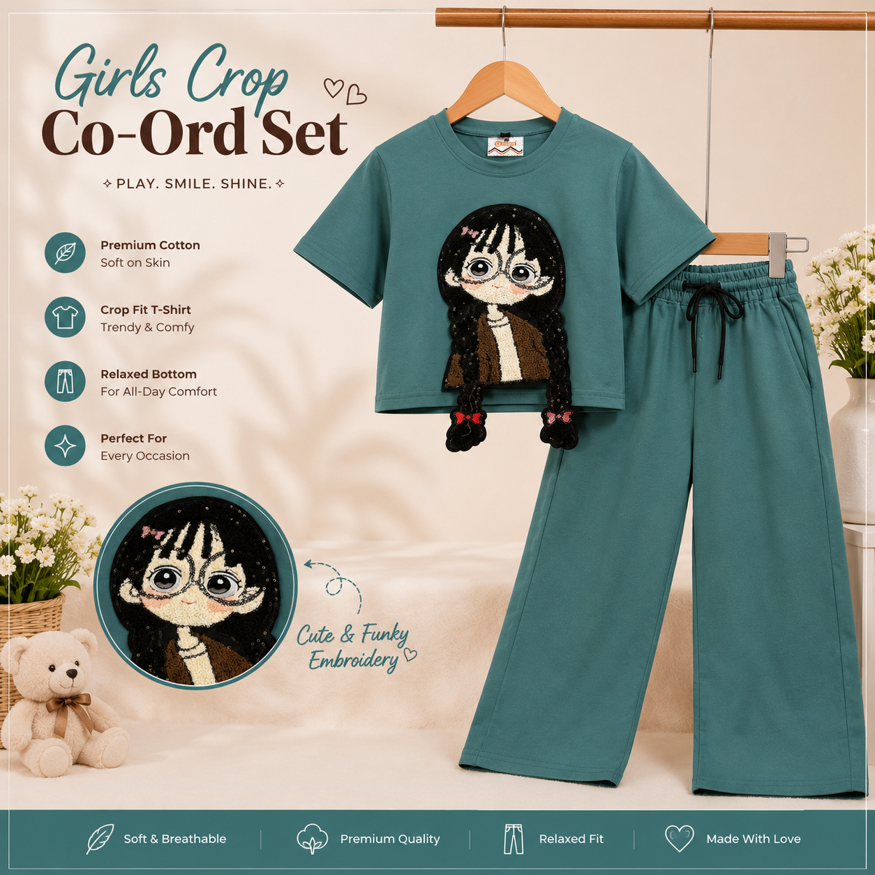 Trendy Girls Crop Top & Wide-Leg Co-ord Set