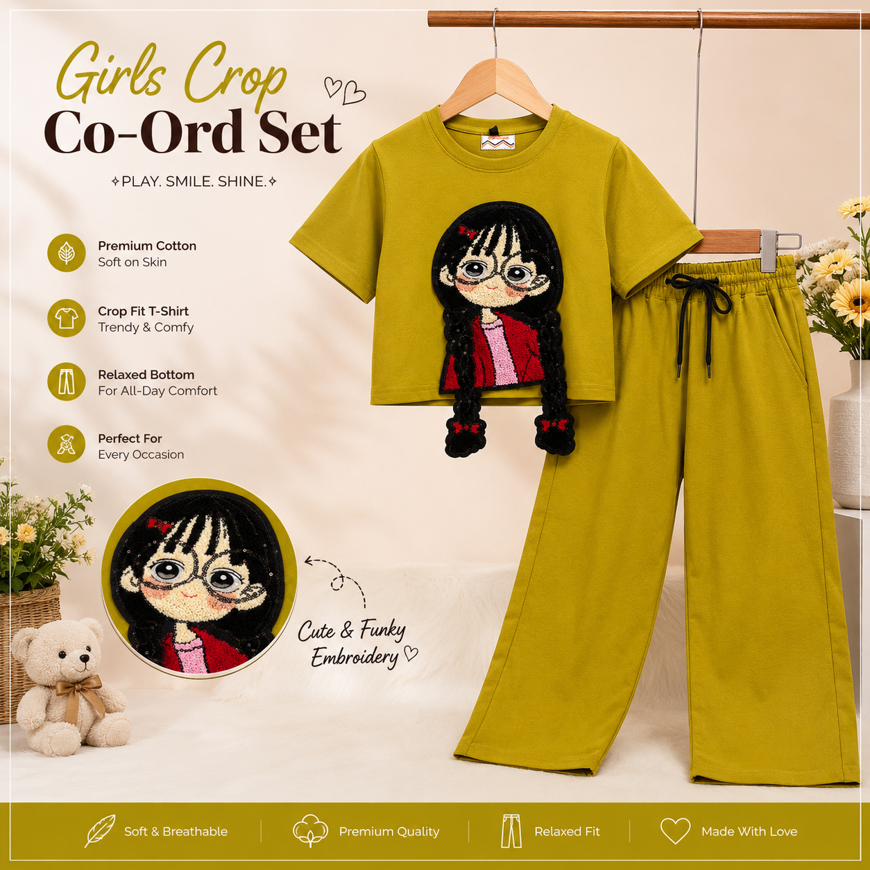 Trendy Girls Crop Top & Wide-Leg Co-ord Set