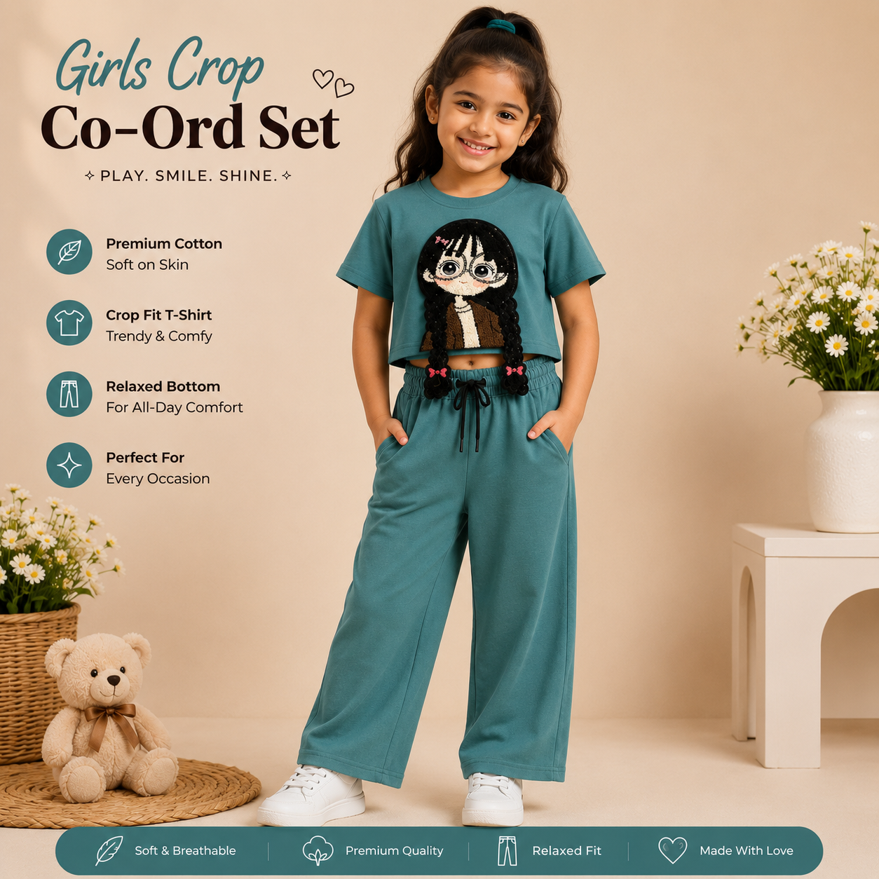 Trendy Girls Crop Top & Wide-Leg Co-ord Set
