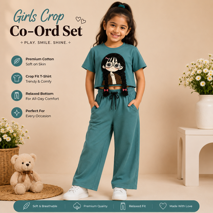 Trendy Girls Crop Top & Wide-Leg Co-ord Set