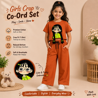 Trendy Girls Crop Top & Wide-Leg Co-ord Set