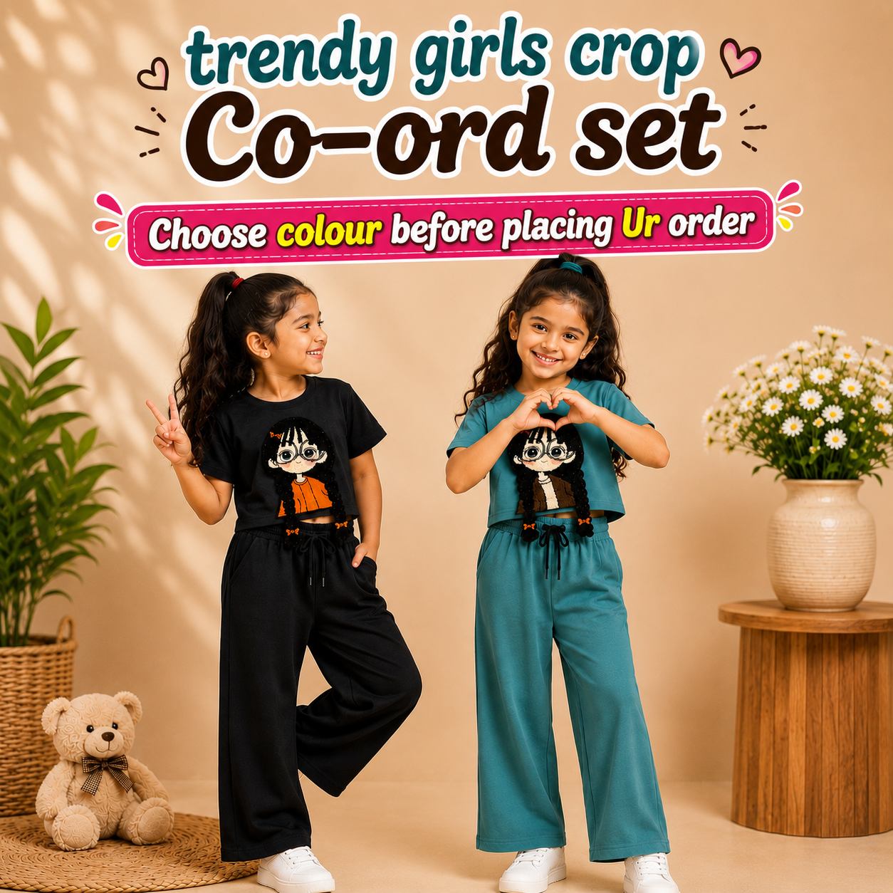 Trendy Girls Crop Top & Wide-Leg Co-ord Set