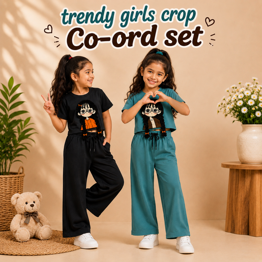 Trendy Girls Crop Top & Wide-Leg Co-ord Set