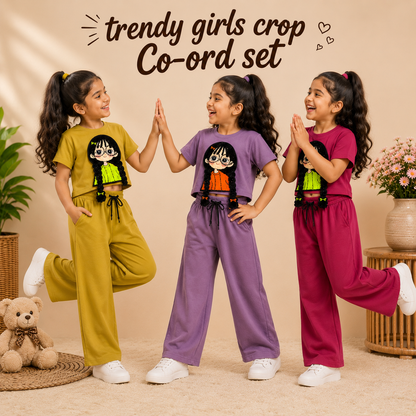 Trendy Girls Crop Top & Wide-Leg Co-ord Set