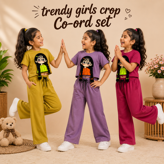 Trendy Girls Crop Top & Wide-Leg Co-ord Set