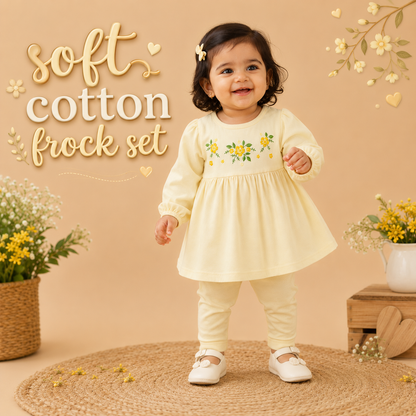 Soft Cotton Frock Set - Yellow