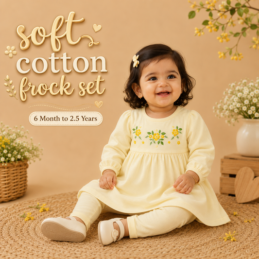Soft Cotton Frock Set - Yellow