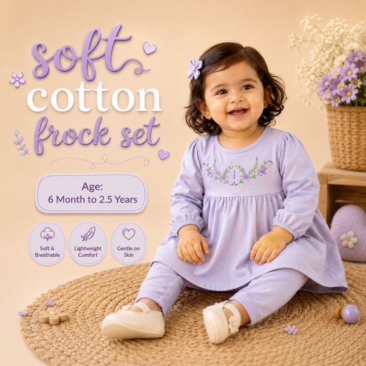 Soft Cotton Frock Set - Purple