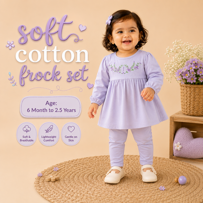 Soft Cotton Frock Set - Purple